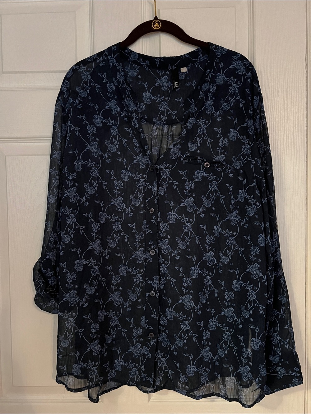 KUT From The Kloth Lightweight Blue Floral Button-Up Blouse NWOT